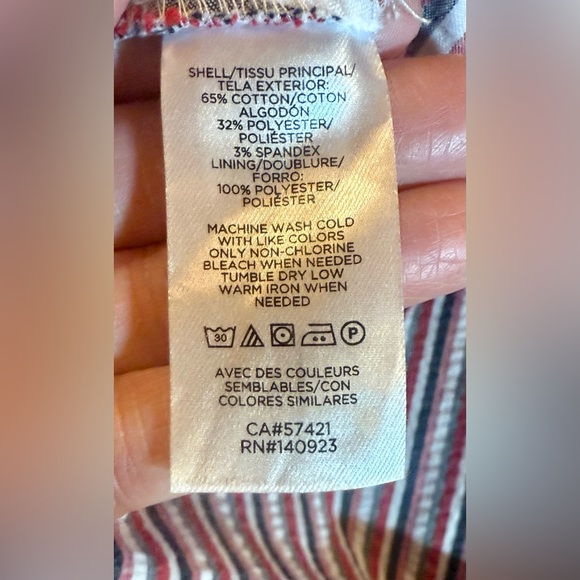 LOFT One Shoulder Summer Dress Red Blue gray white  seersucker nautical Stripe 8 - Picture 9 of 9